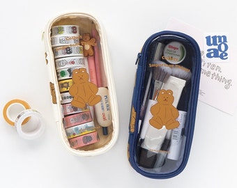 Bear Pencil Case [2types] / Cable Pouch / Makeup Pouch / Pen Case / Cosmetics Brush Pouch / Makeup Bag / Daily Pouch / dubudumo