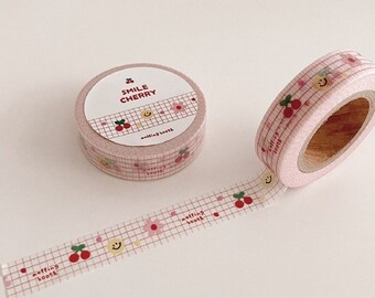 Smile Cherry Washi Tape / Cinta de enmascaramiento / Scrapbooking / Decoración / Pegatinas del planificador / Cinta del planificador / Diario / Suministros de artesanía / BRICOLAJE