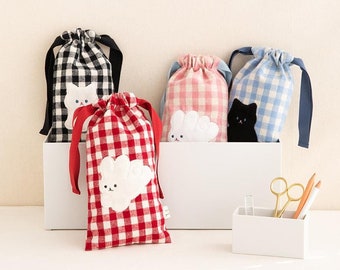 Bunny Kitty Check Pencil Pouch / Pen case / Pencil Pouch / Pen Pouch / Zipper Pouch / Zipper Bag / Makeup Bag / Makeup Pouch School Supplies