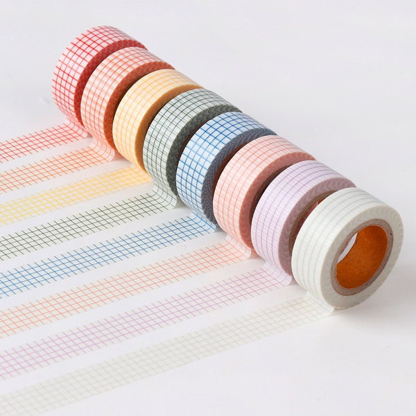 Line Check Washi Tape [8colors] / Masking Tape / Scrapbooking / Decoration / Planner Stickers Tape Journal Craft Supplies DIY