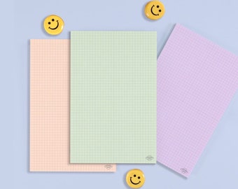 A5 Grid Memo Pad [3colors] / Pastel Lined Notepad / Simple Big Memo pad / Stationery / Scrapbooking / School, Office Supplies / Planner