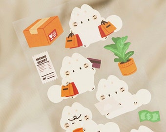 Deco Seal Sticker [Shopping Cat] / Journal Seal Stickers / Scrapbooking / Decorative Stickers / Journal / Scrapbook / School Sticker