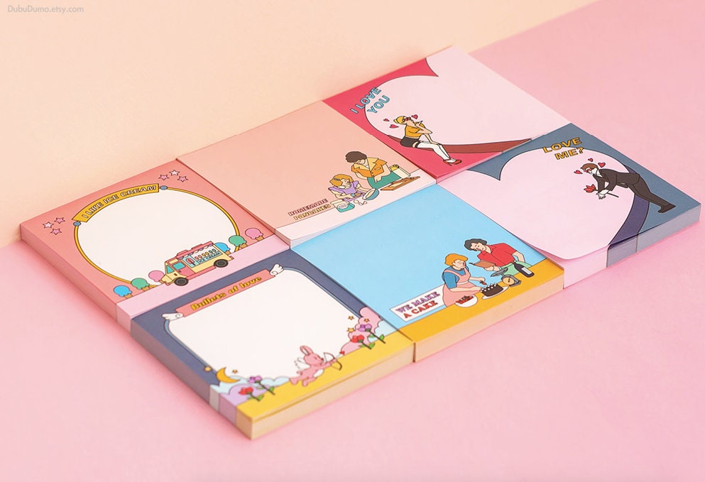 Sweet&Love Notepad 6types / Heart Notepads / Colorful Memo Etsy