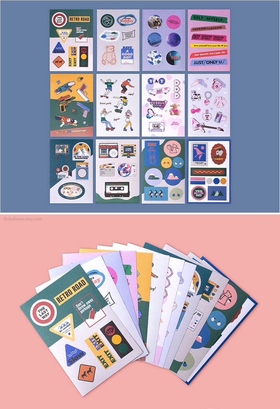 Retro Stickers 6types / Vivid Stickers / Decal Stickers / Etsy
