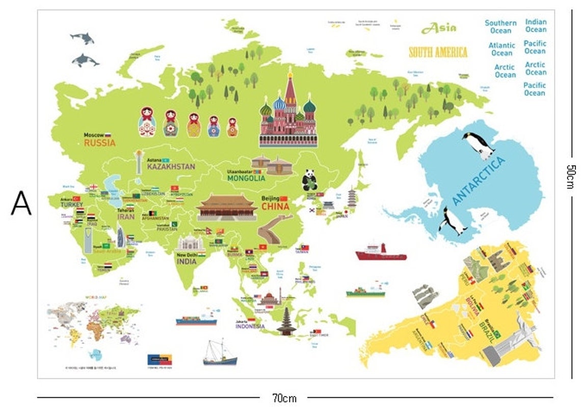 World Map Wall Decal Sticker / World Map Sticker Etsy