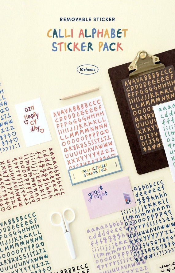 Calligraphy Alphabet Sticker Pack 10sheets / Removable Capital Letter,  Small Letter Stickers / Scrapbooking Stickers / Diary Deco Stickers 