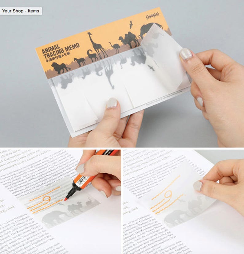 Tracing Paper Sticky Note jungle / Animal Notepads / Memo Etsy