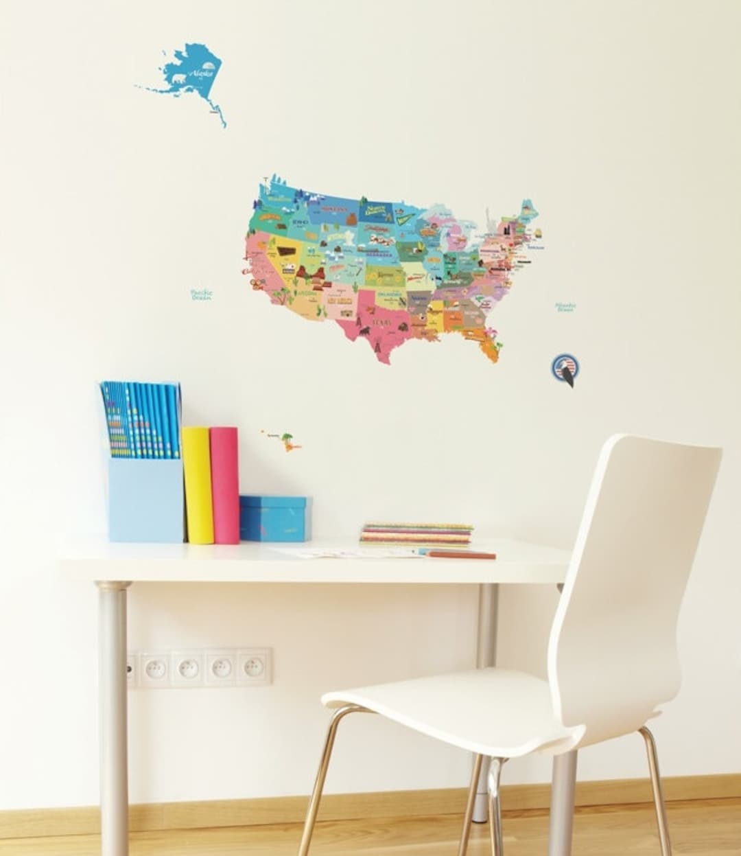 USA Map Wall Decal Sticker / USA Map Sticker / United States Wall Decal ...