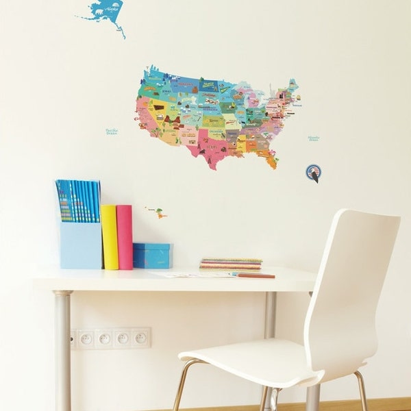 USA Map Wall Decal Sticker / USA Map Sticker / United States Wall Decal Sticker