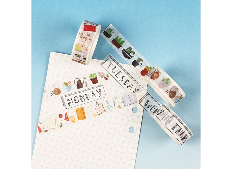 Washi Tape 7types / Ticket, Date Masking Tape / Scrapbooking / Decoration / Planner Stickers / Journal / School Supplies / DIY / Grid image 5