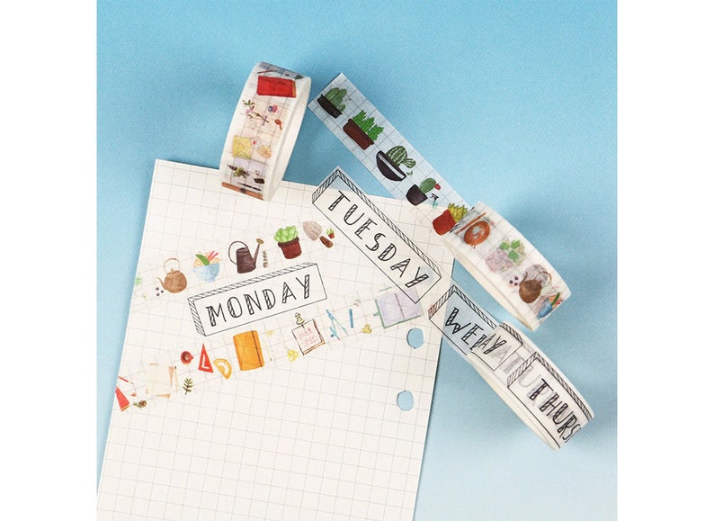 Washi Tape 7types / Ticket, Datum Masking Tape / Scrapbooking / Decoratie / Planner Stickers / Journal / Schoolbenodigdheden / DIY / Raster afbeelding 5