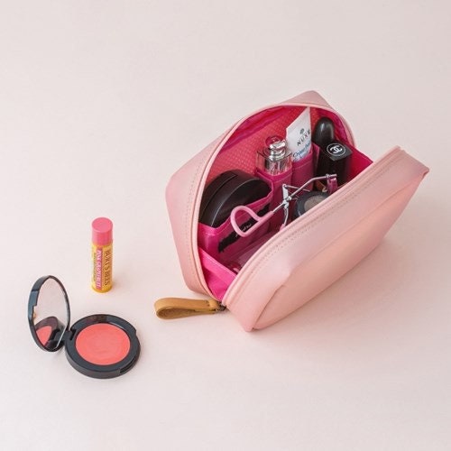 Travel Makeup Bag Large Pink Flowers and Leaves Cosmetic Bag Make up Case  Organizer for Women and Girls 9.8x8.9x3.6 inch