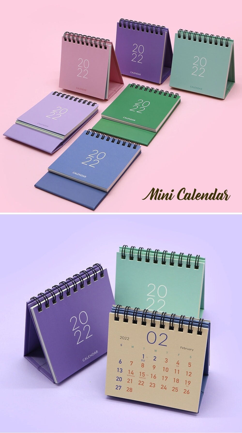 Mini calendario 2022 [5colori] / Calendario da scrivania / Calendario semplice / Calendario colorato / Calendario 2022 / Calendario 2022 / Accessori da scrivania Decor