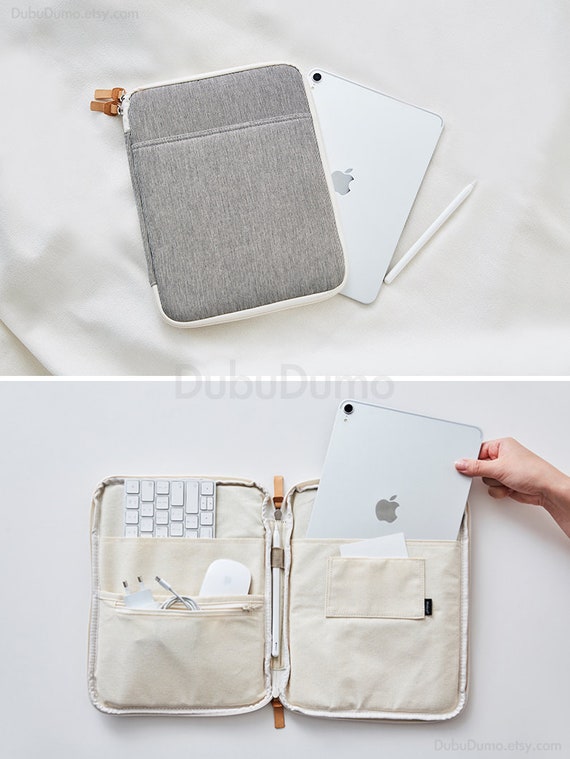 LARGE LOGO CANVAS IPAD POUCH in white