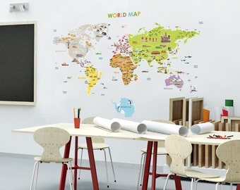 World Map Wall Decal Sticker / World Map Sticker