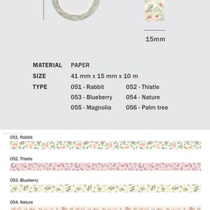 Flower Washi Tape 6types / Masking Tape / Scrapbooking / Décoration / Planner Stickers / Planner Tape / Journal Craft Supplies DIY image 8