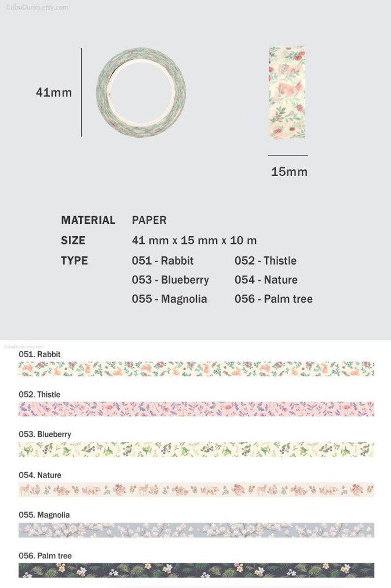 Blumen Washi Tape 6Typen / Masking Tape / Scrapbooking / Dekoration / Planer Aufkleber / Planer Tape / Journal Bastelbedarf DIY Bild 8