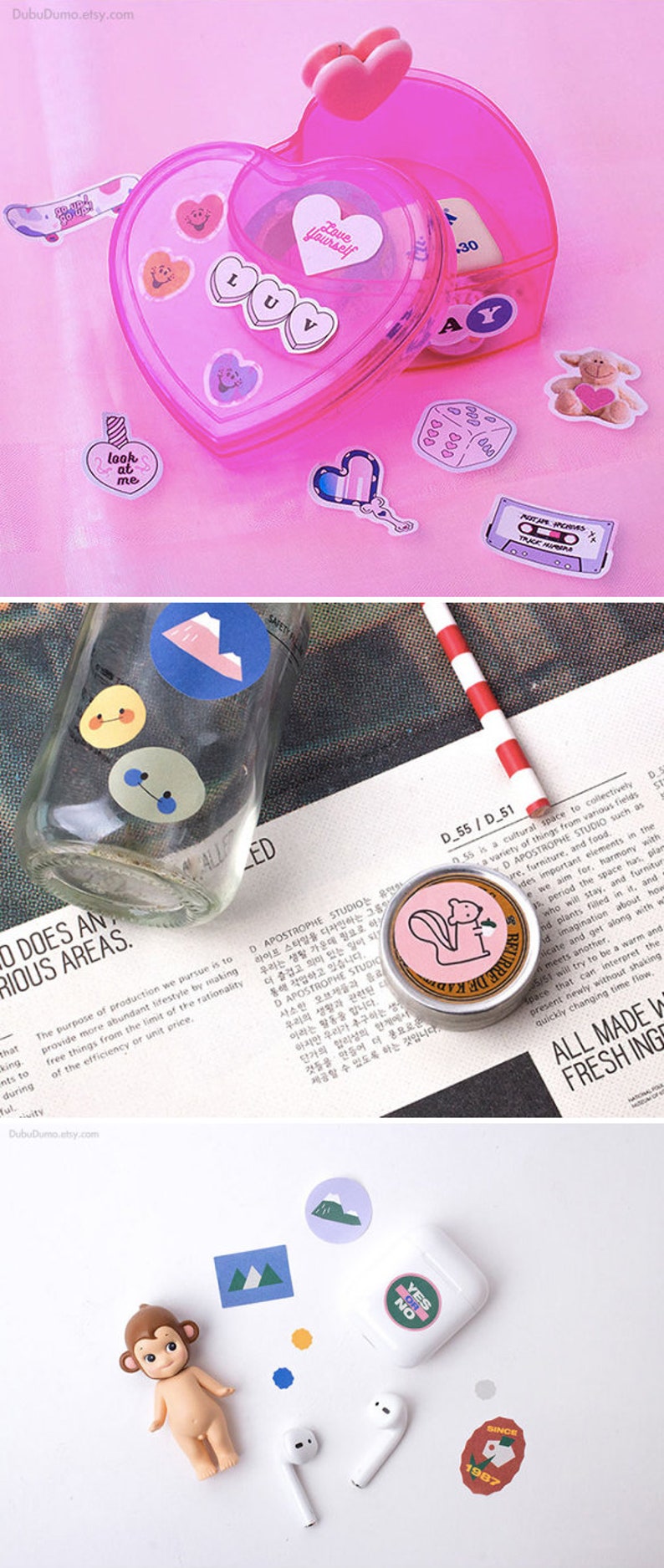 Retro Stickers 6types / Vivid Stickers / Decal Stickers / Etsy