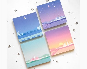 SEOUL Notepads / Day & Night / Colorful Notepad / Writing Paper Memo Pad / Korean Stationery / Scrapbooking / Christmas Gift / Journal