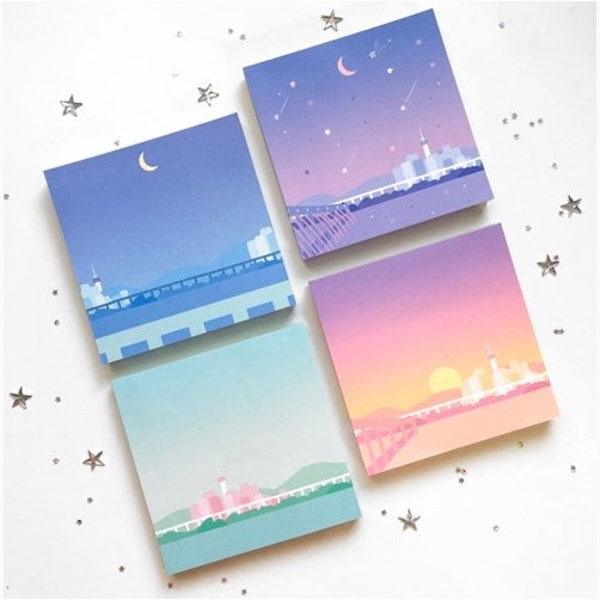 SEOUL Notepads / Day & Night / Colorful Notepad / Writing Paper Memo Pad / Korean Stationery / Scrapbooking / Christmas Gift / Journal