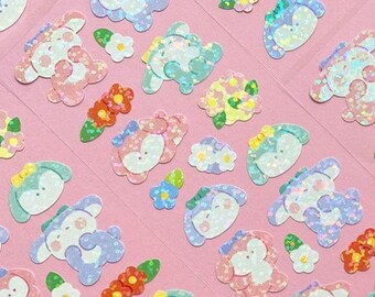 Twinkle Deco Sticker [Flower Popoo] / Hologram Planner Stickers / Scrapbooking / Diary Deco Stickers / Journal / Scrapbook dubudumo