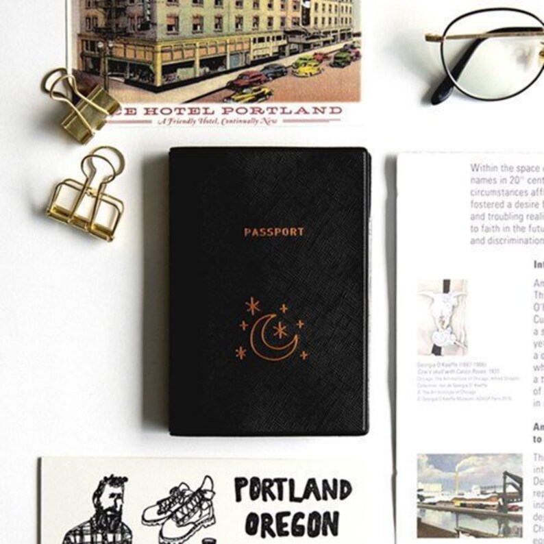 Passport Case Passport Wallet Leather Passport Holder Travel Wallet Traveler Gift Vacation Moonlight Passport Covers