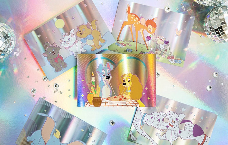 Cartes postales hologramme Disney Bambi/Dumbo/La dame et le clochard/aristochats/101 dalmatiens/mignonne carte postale/carte d'anniversaire/carte de voeux image 10