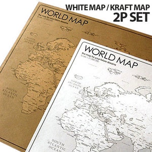 Kraft World Map / White World Map / Home Interior / Wall Decals / Kids Room