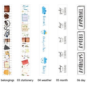 Washi Tape 7types / Ticket, Date Masking Tape / Scrapbooking / Dekoration / Planer Sticker / Journal / Schulbedarf / DIY / Grid Bild 8