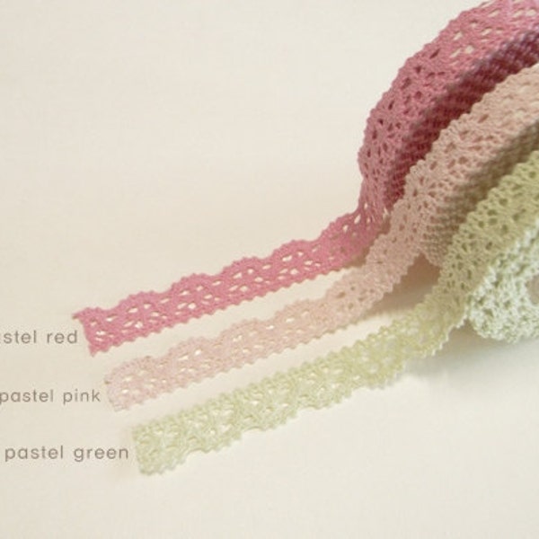 Cotton Lace Adhesive Tape [ pastel red / pastel pink / pastel green  ] // 3 Types