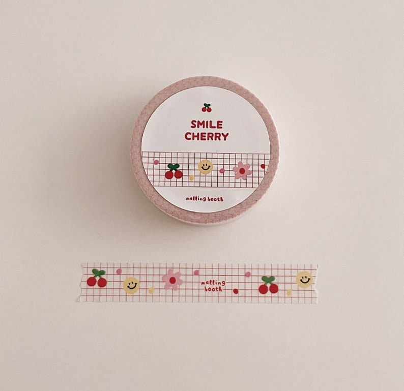 Nastro Washi Smile Cherry / Nastro per mascheratura / Scrapbooking / Decorazione / Adesivi pianificatore / Nastro pianificatore / Diario / Forniture artigianali / Fai da te immagine 3