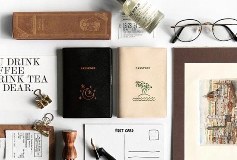 Passport Case Passport Wallet Leather Passport Holder Travel Wallet Traveler Gift Vacation Moonlight Passport Covers