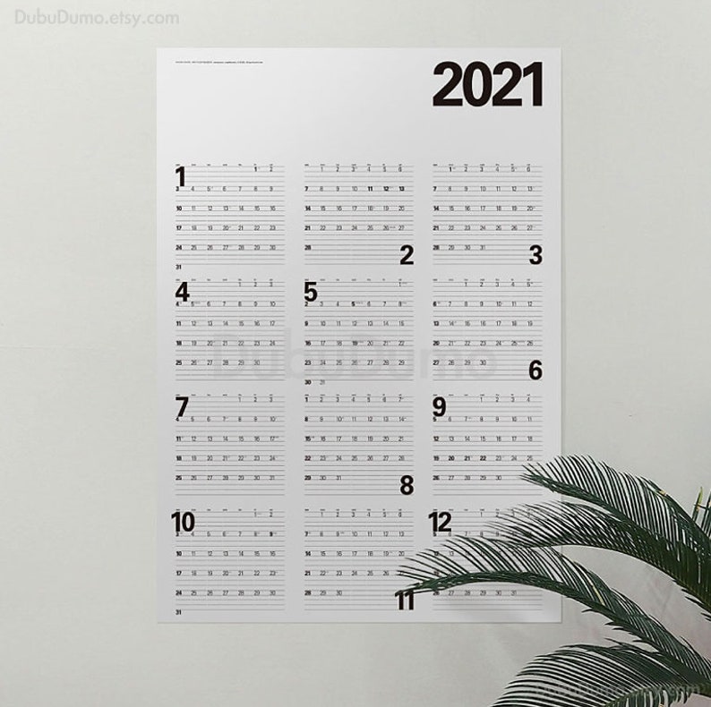 2021 Wall Calendar 2021 Wall Planner Wall Poster Calendar Etsy