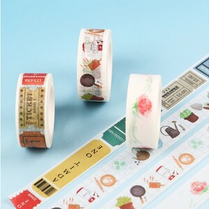 Washi Tape 7types / Ticket, Date Masking Tape / Scrapbooking / Dekoration / Planer Sticker / Journal / Schulbedarf / DIY / Grid Bild 4