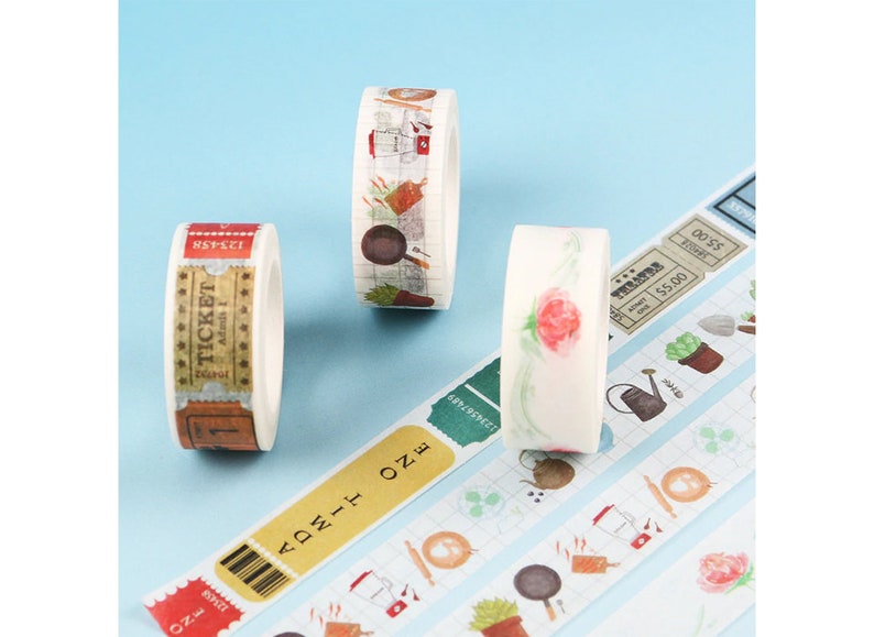 Washi Tape 7types / Ticket, Date Masking Tape / Scrapbooking / Decoration / Planner Stickers / Journal / School Supplies / DIY / Grid image 4