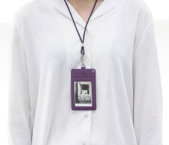 ID Badge Card Holder Pu Leather Horizontal Clip Neck Strap Lanyard Necklace  Case | eBay