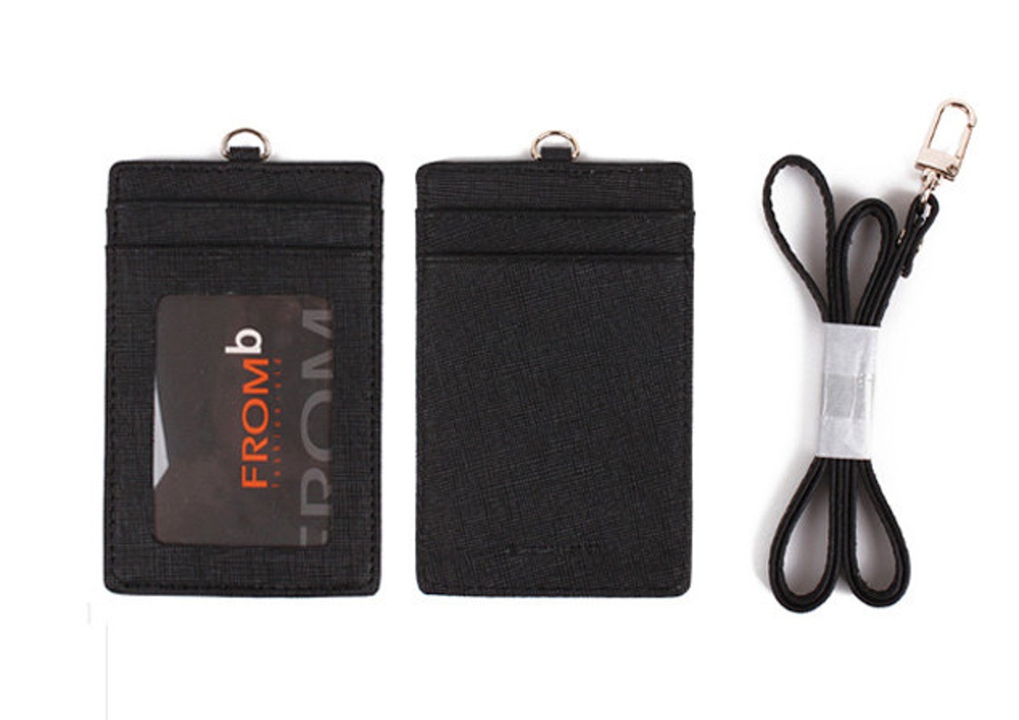 Genuine Leather ID Badge Holder black / Transportation Card Etsy