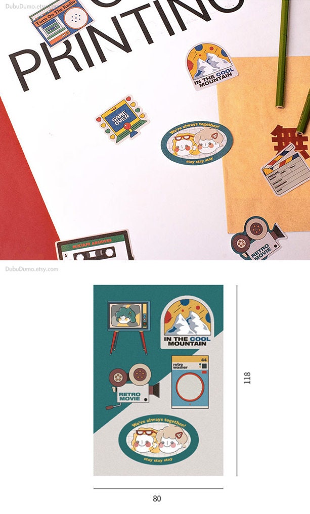 Retro Stickers 6types / Vivid Stickers / Decal Stickers / Etsy