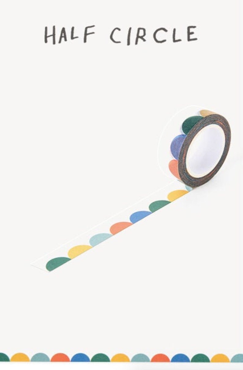 Nastro Washi 15mm HALF CIRCLE / Nastro per mascheratura giornaliero / Scrapbooking / Decoro diario / Adesivi Planner / Forniture scolastiche / Fai da te immagine 1