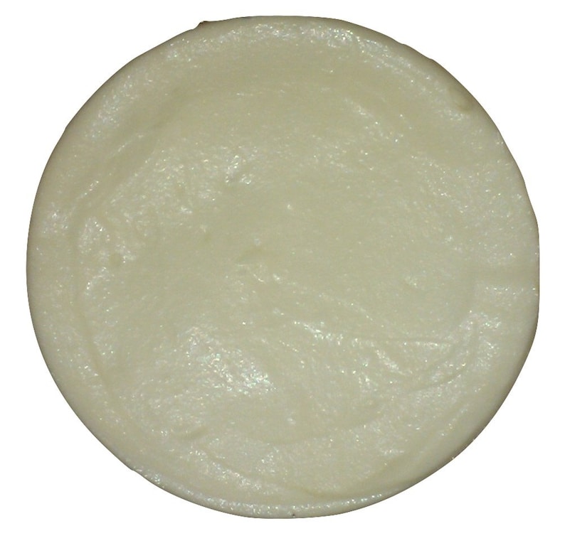 May include: A round, white, solid bar of soap.