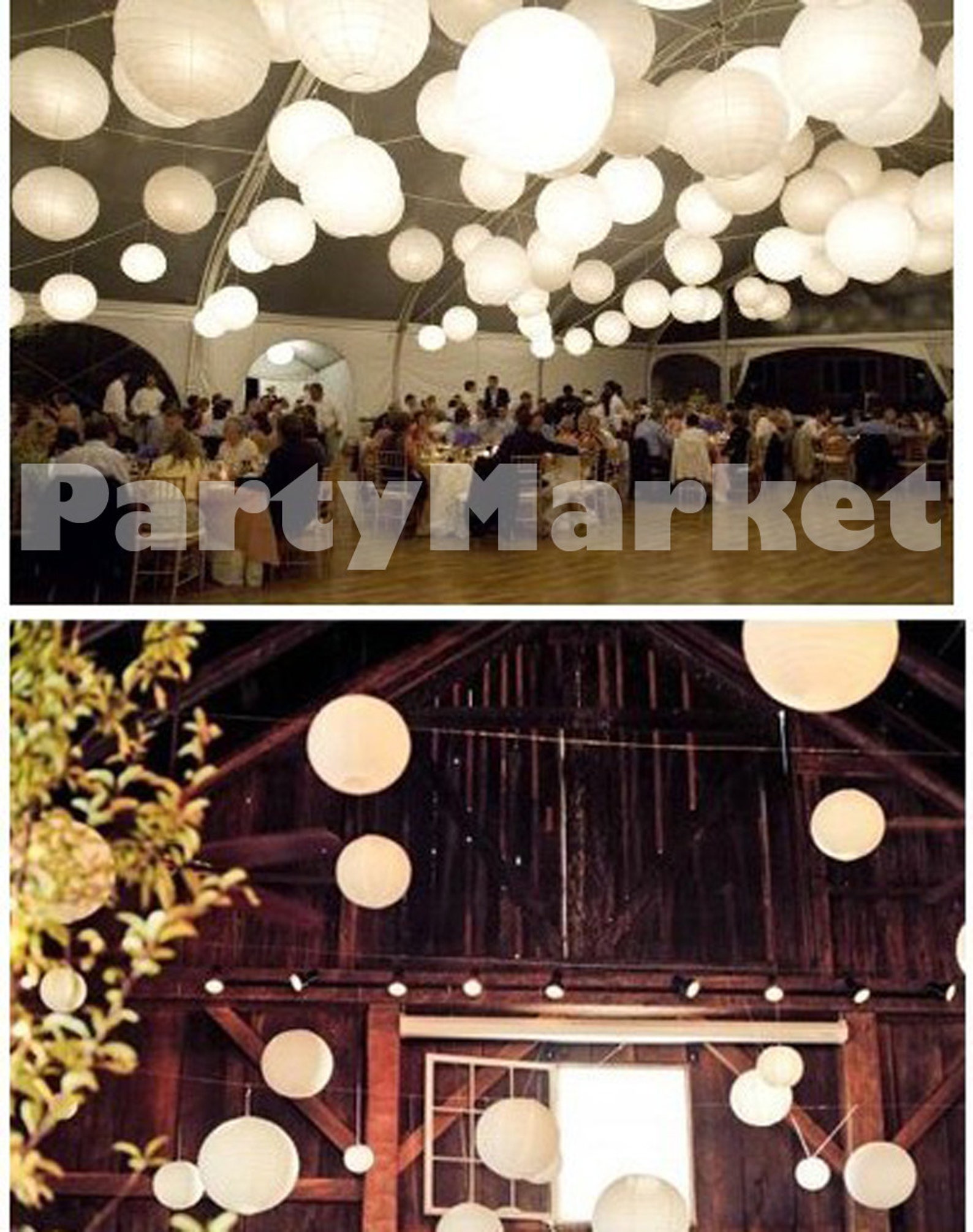 36 Paper Lanterns Led Set Mixed Size White Color Round Lamp Etsy