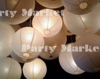 12 pcs Paper Lanterns Led set Mixed Size White Color Round Lamp Shade Floral Wedding Party DIY Crafts Decoration Supplies w/ with LED Lights