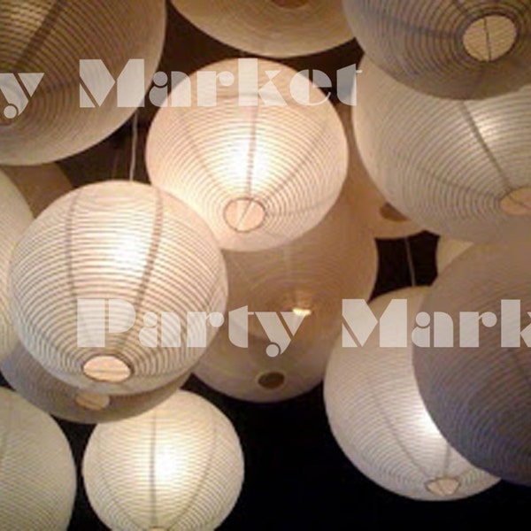 12 pcs Paper Lanterns Led set Mixed Size White Color Round Lamp Shade Floral Wedding Party DIY Crafts Decoration Supplies w/ with LED Lights