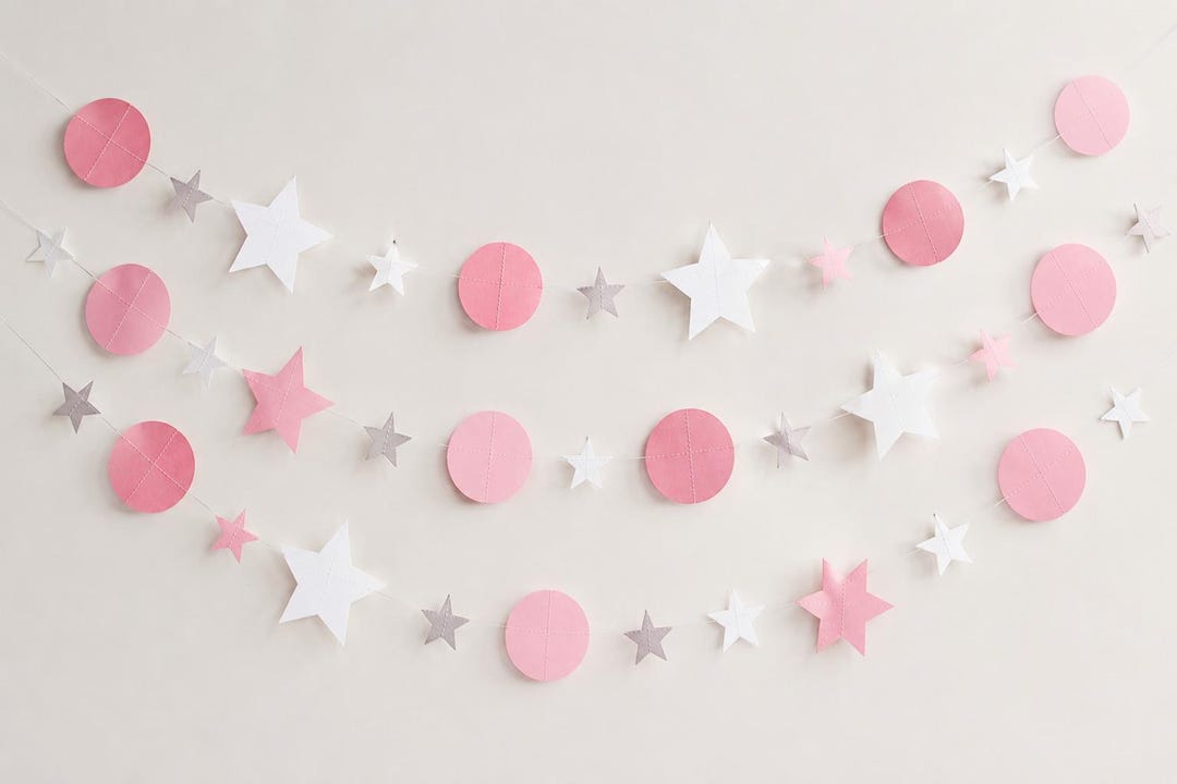 5x of 10ft Pink & White Stars Circles Paper Garland Party Home ...