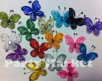 40 PCS 2&quot; - Organza Tulle Nylon Butterflies Design Craft Wedding Party Floral Craft Arts DIY Table Scatter Favor Decoration