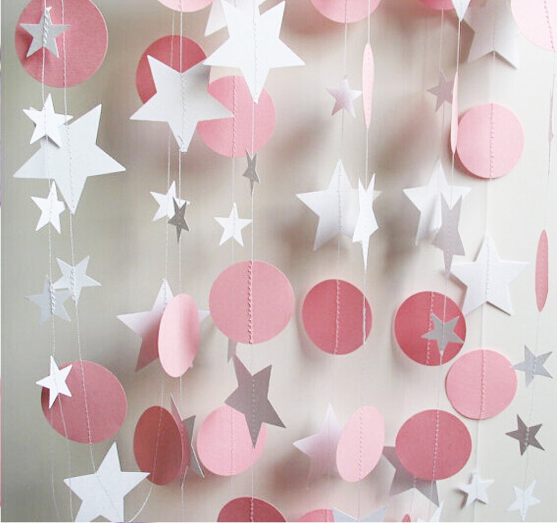 5x of 10ft Pink & White Stars Circles Paper Garland Party Home ...