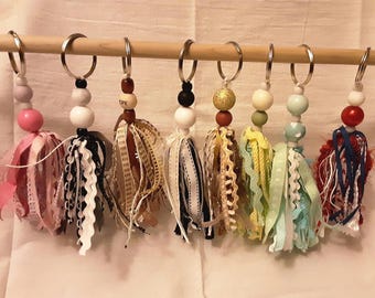 Ribbon Tassel Keychain Purse Junk Journal Bead Tassel Key Fob