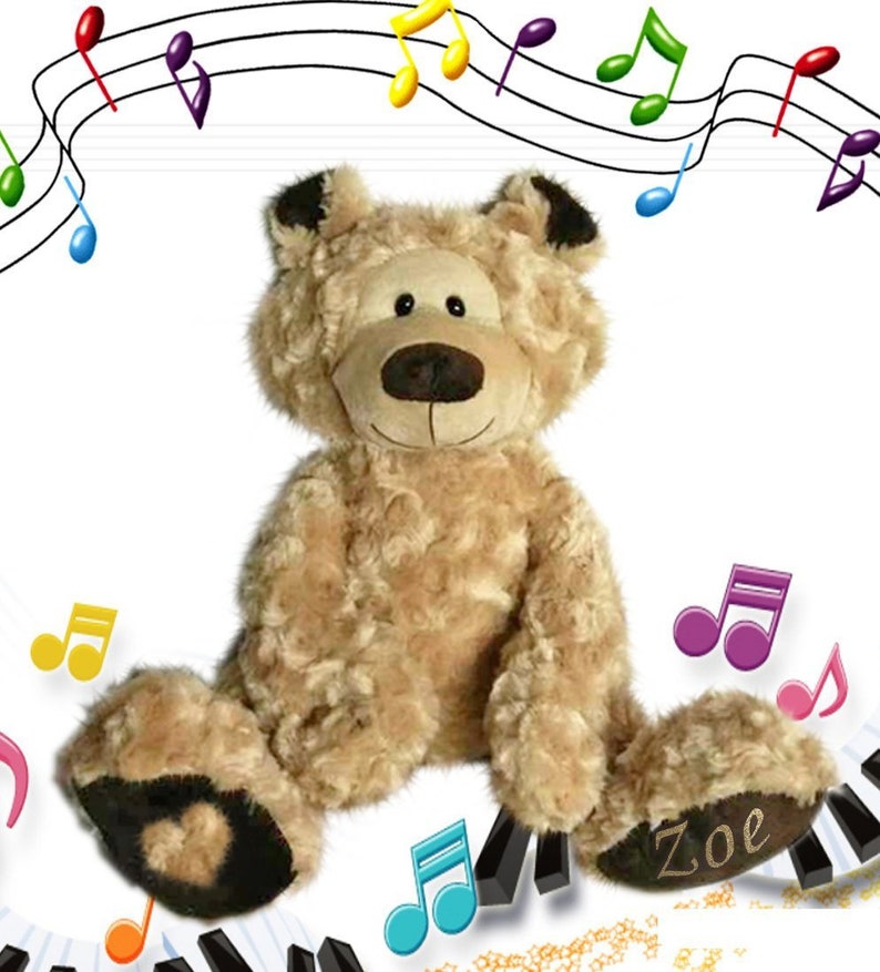 Personalised Singing Teddy Bear that sings YOUR CHILDS NAME with Embossed Paw