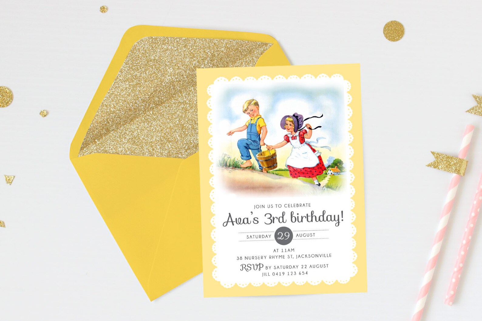 Jack and Jill birthday invitation / Nursery rhyme invitation / Etsy