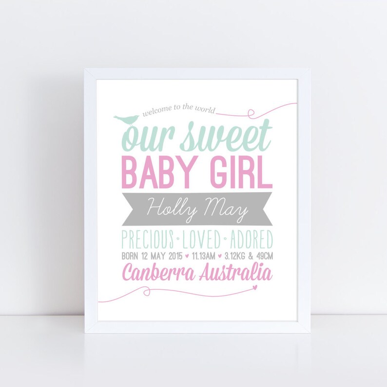 Personalised Welcome To The World Baby Girl Birth Announcement Nursery Gifts